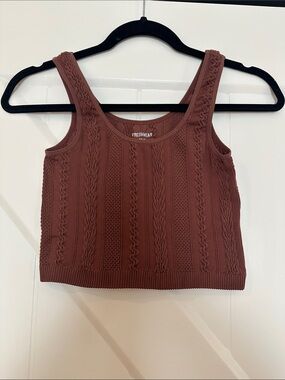 Buckle Cable-Knit Crop Tank in Brown